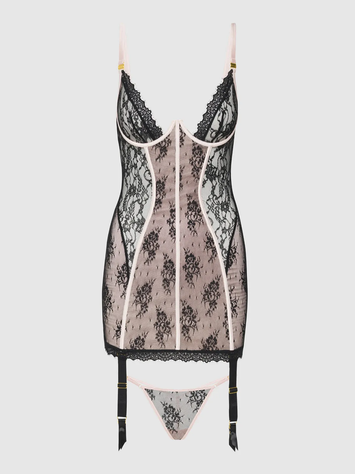 Jocelyn Satin & Lace Plus Size Chemise Set In Pink