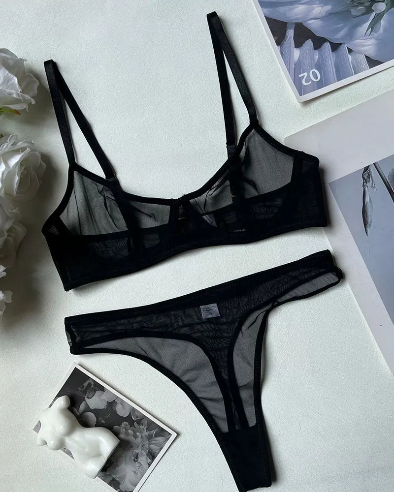 Leopard Mesh Sheer Push Up Lingerie Set