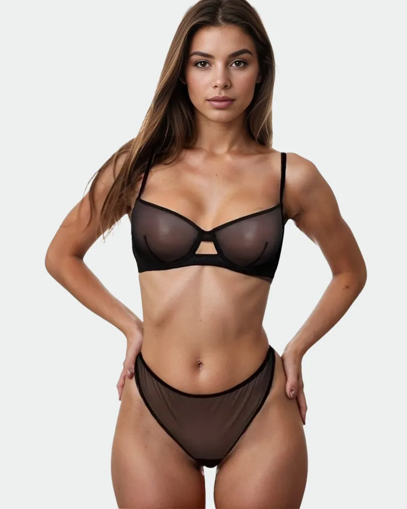 Leopard Mesh Sheer Push Up Lingerie Set