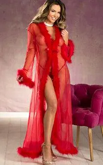 Long Fluffy Feather See-thru Robe