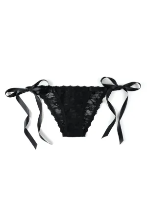 Lucy Lace & Satin Side Tie Panty in Black