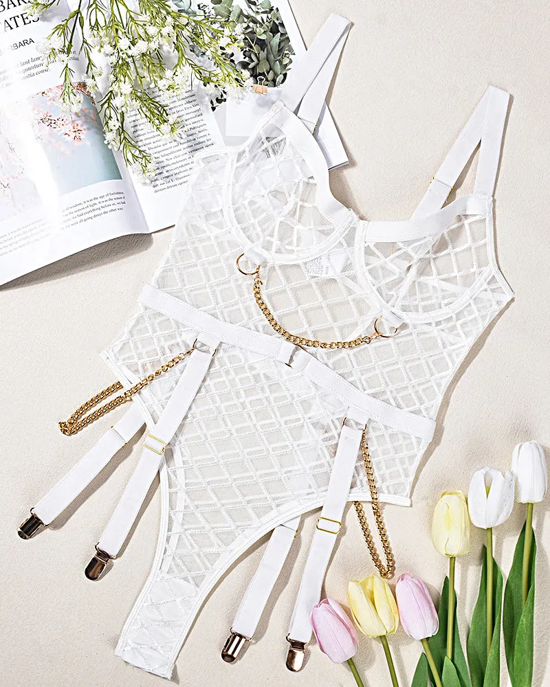 Mesh Suspender Chain Jumpsuit