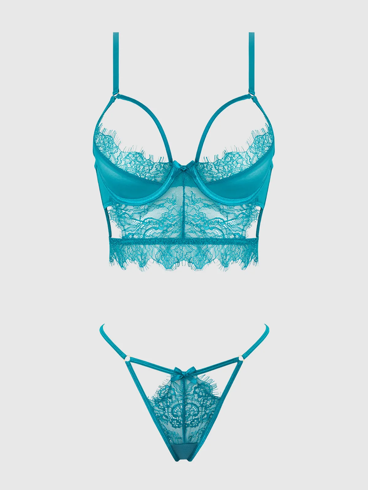 Mila Eyelash Lace Strappy Longline Bra & Tanga Set