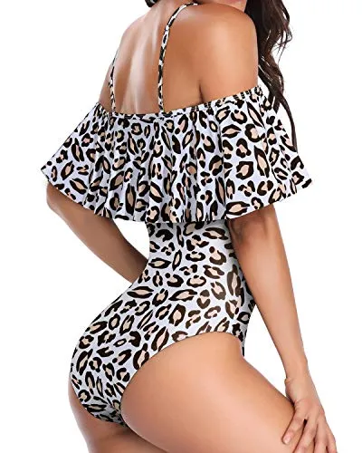 Padded Bra Vintage One Piece Swimsuit For Women-Leopard