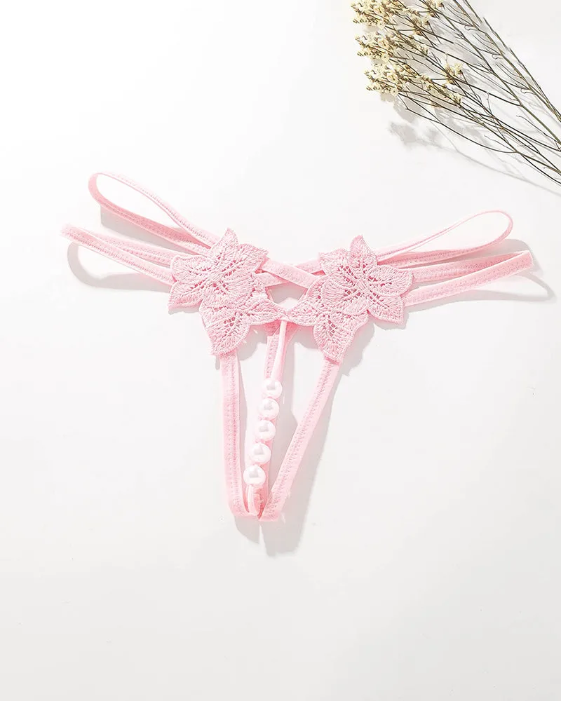 Pearl Lingerie Lace Open Panties G-String