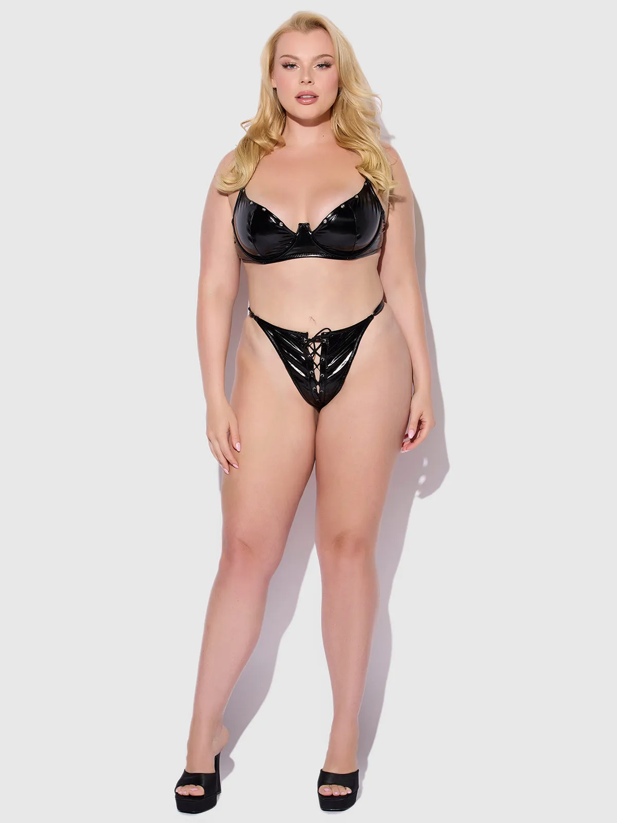 Phoenix Patent Underwire Unlined Grommet Bra & Crotchless Panty Set