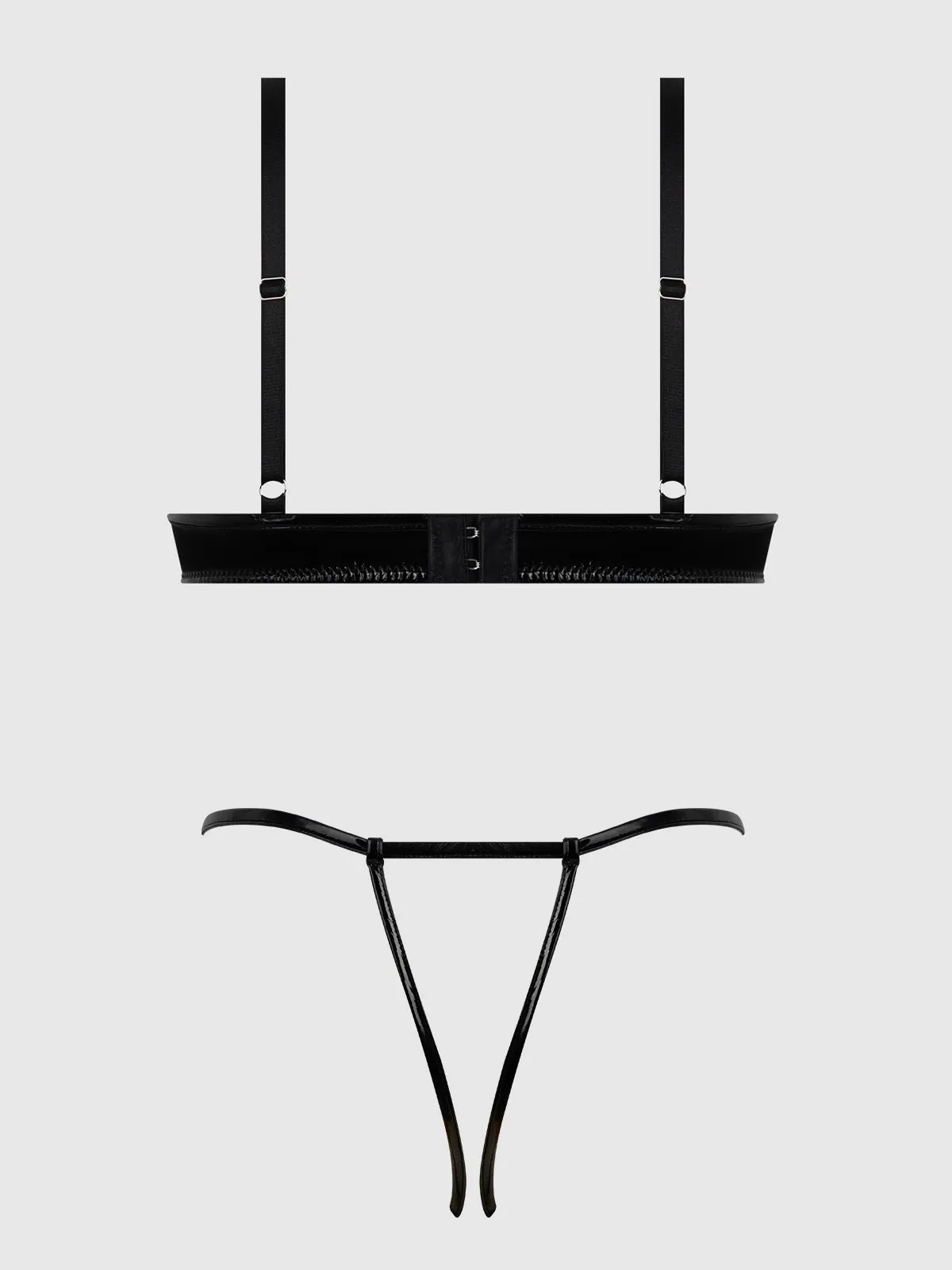 Phoenix Patent Underwire Unlined Grommet Bra & Crotchless Panty Set
