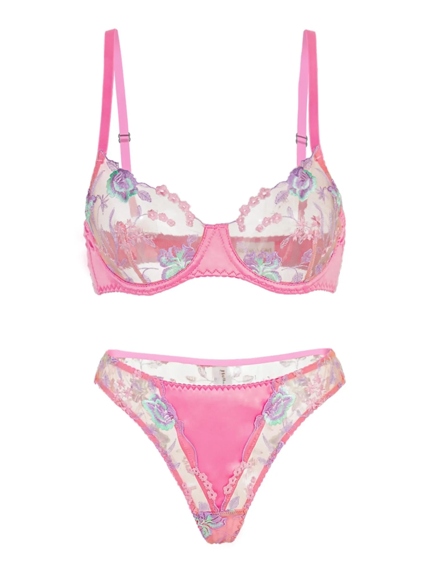 Pink Petals Embroidered Lingerie Set