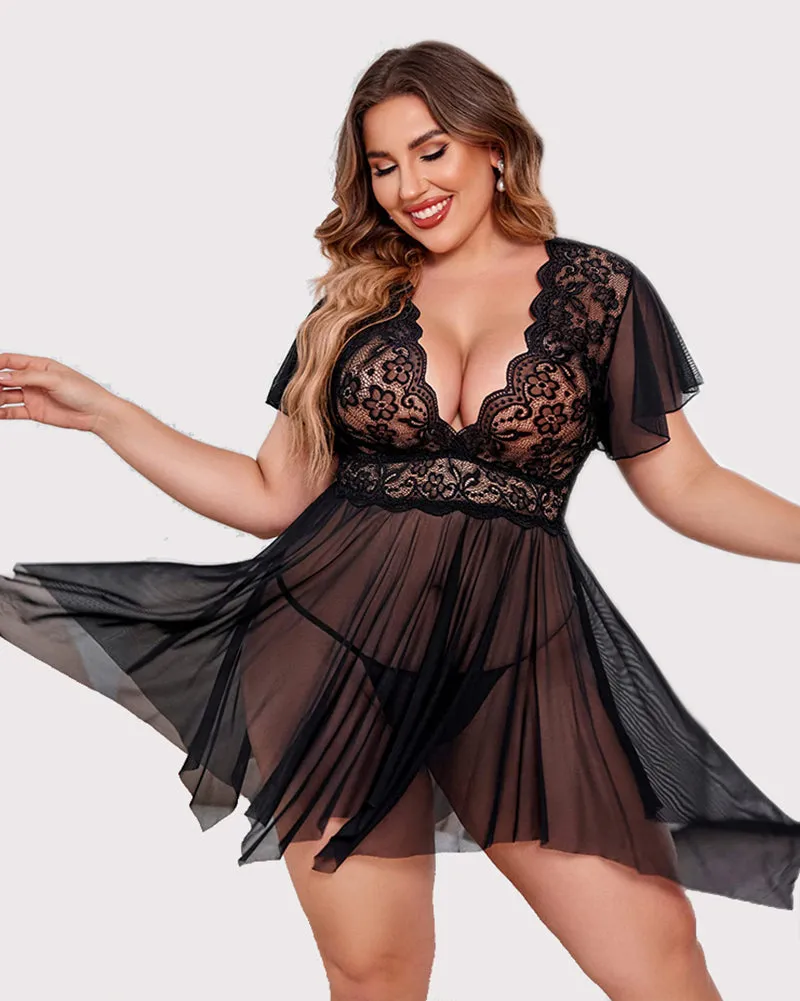 Plus Size Floral Lace Lingerie