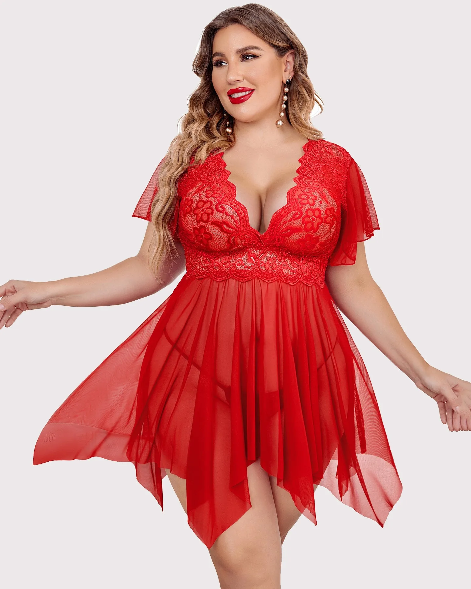 Plus Size Floral Lace Lingerie