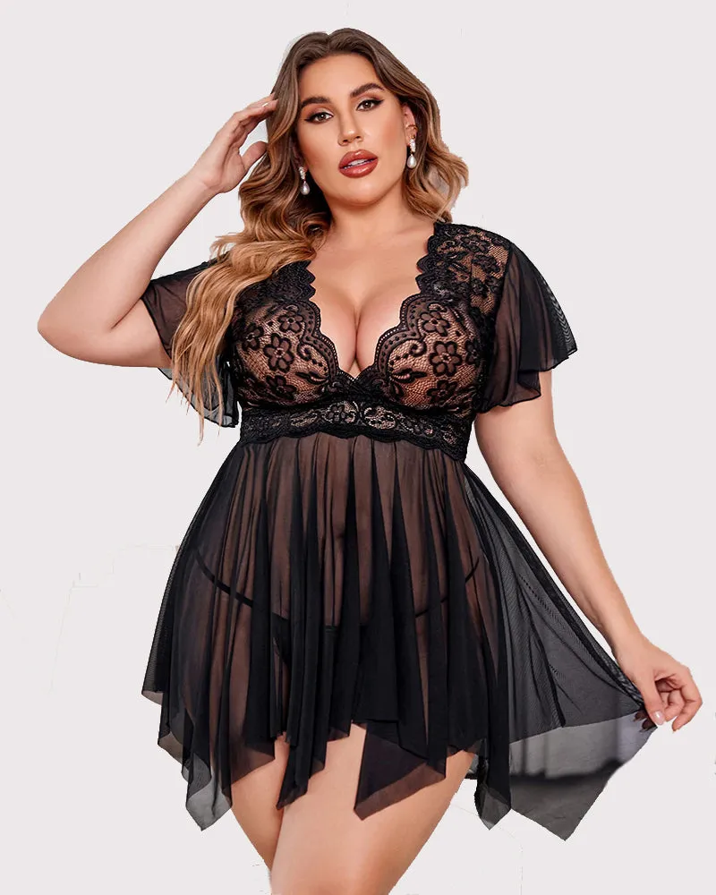 Plus Size Floral Lace Lingerie