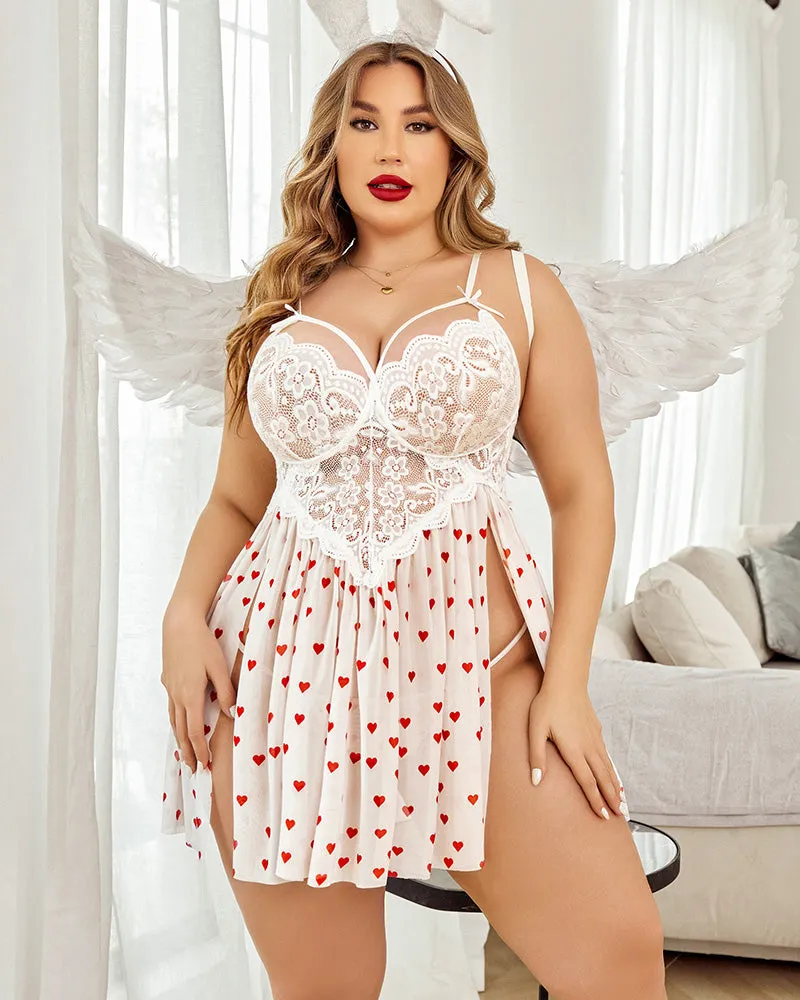Plus Size Heart Side Slit Nightdress