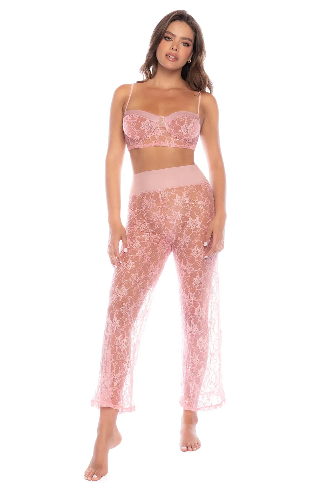 Pretty Pink Puss- 2PC Lace Loungewear Set