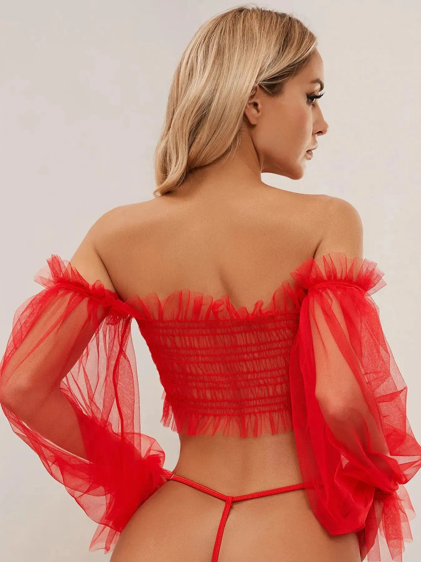 Ruffle Lingerie Off Shoulder Long Sleeve Set