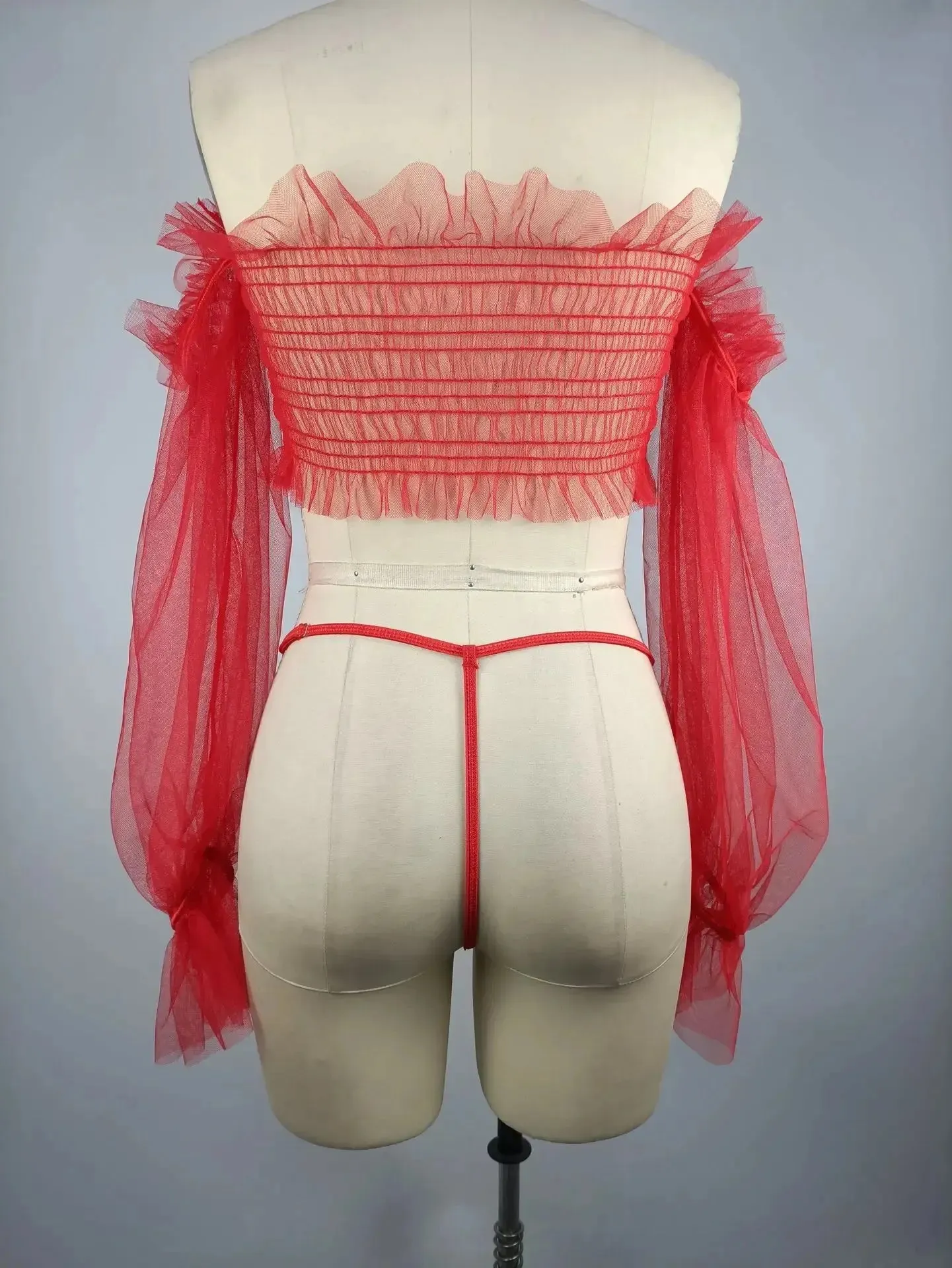 Ruffle Lingerie Off Shoulder Long Sleeve Set