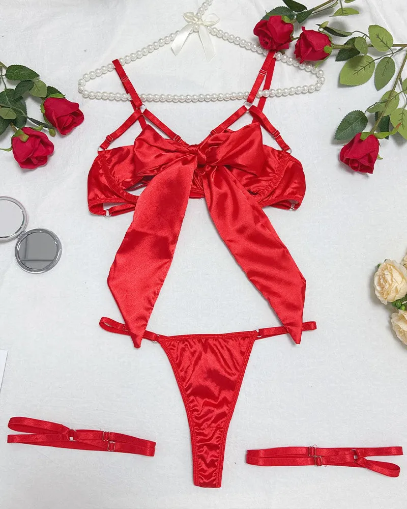 Strappy Garter Bow Lingerie Set
