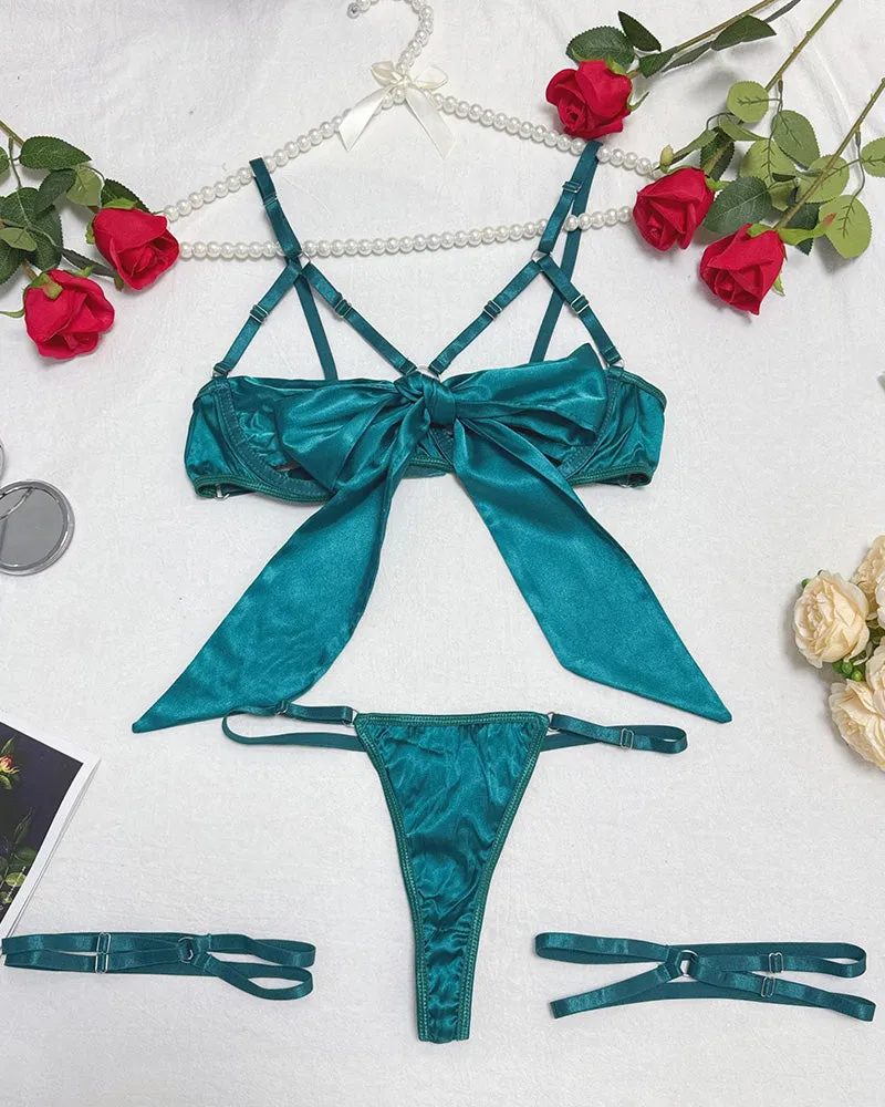 Strappy Garter Bow Lingerie Set