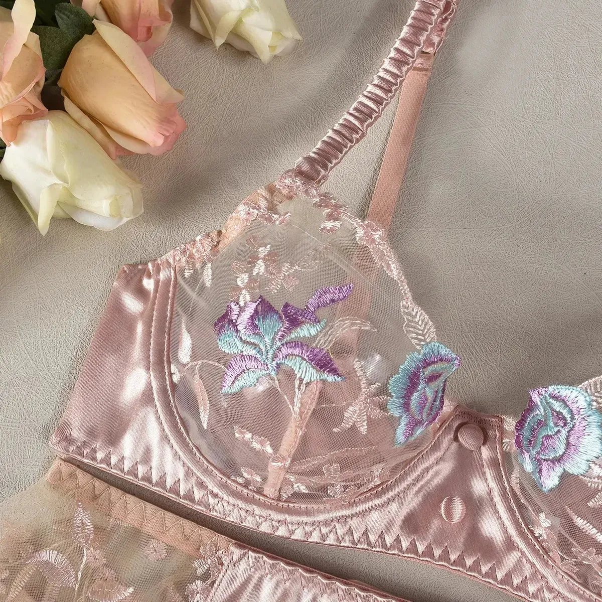 Transparent Sensual Silk Garter Lingerie Set