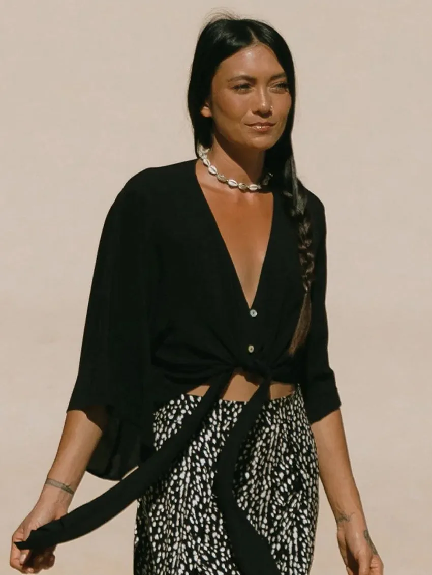 Tribal Wrap Top With Tie Front