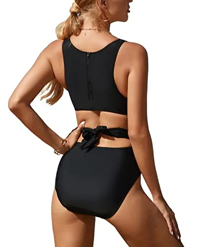 Tummy Control Cutout Monokini Women One Piece Swimsuits-Black