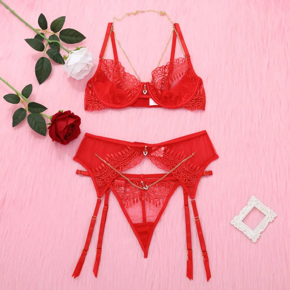 Valentine Lingerie Floral Lace Set
