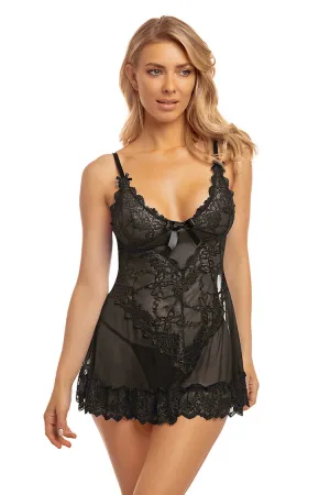 Valentine Sheer Babydoll Black