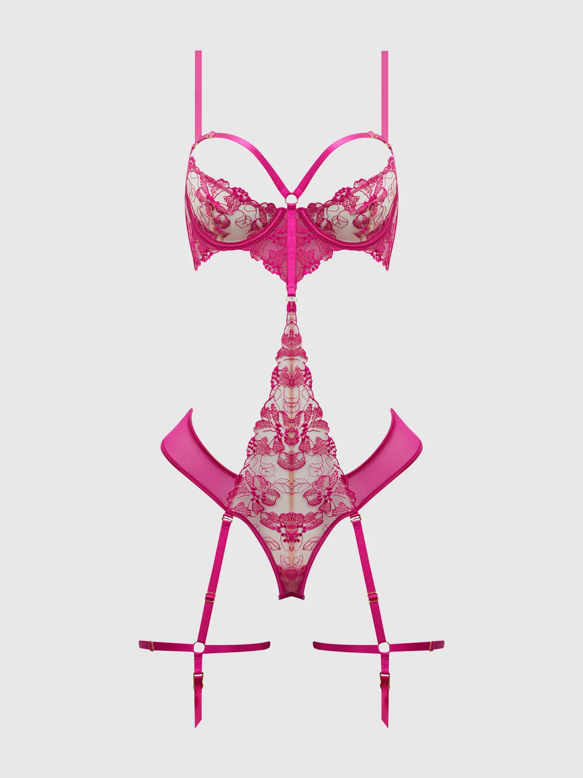 Venus Lace Strappy & Thigh Gartered Teddy